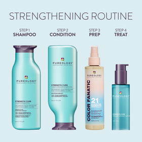 Pureology shampoo staged in bathroom suggesting daily color-safe routine