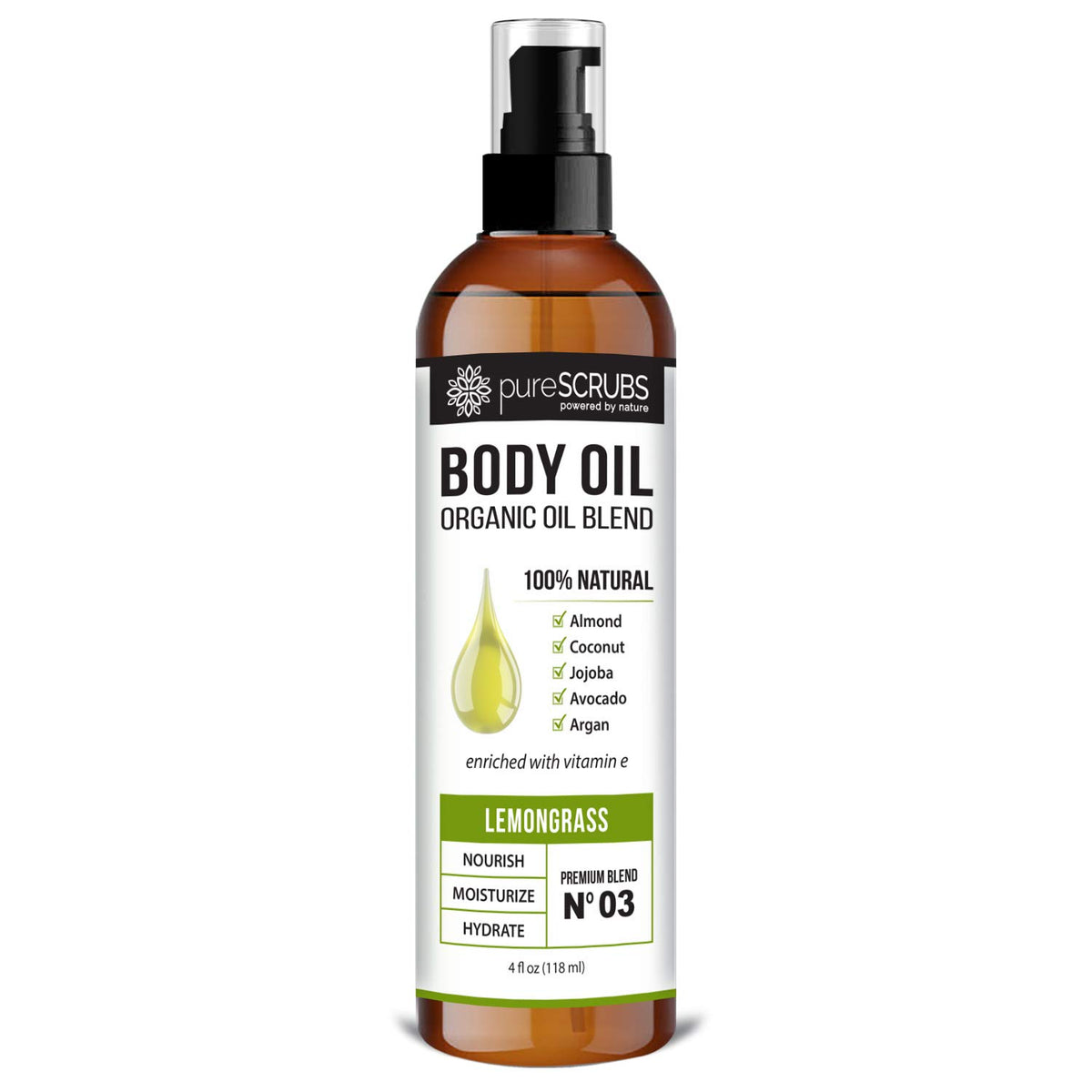 pureSCRUBS front bottle lemongrass showing clean packaging and moisturizing benefit