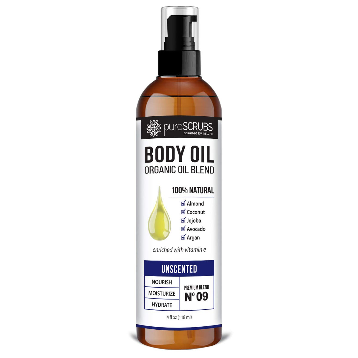 pureSCRUBS front label of 4 oz bottle showing product name and benefits