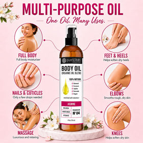 pureSCRUBS oil in bath scene indicating relaxing soak and full-body hydration benefit