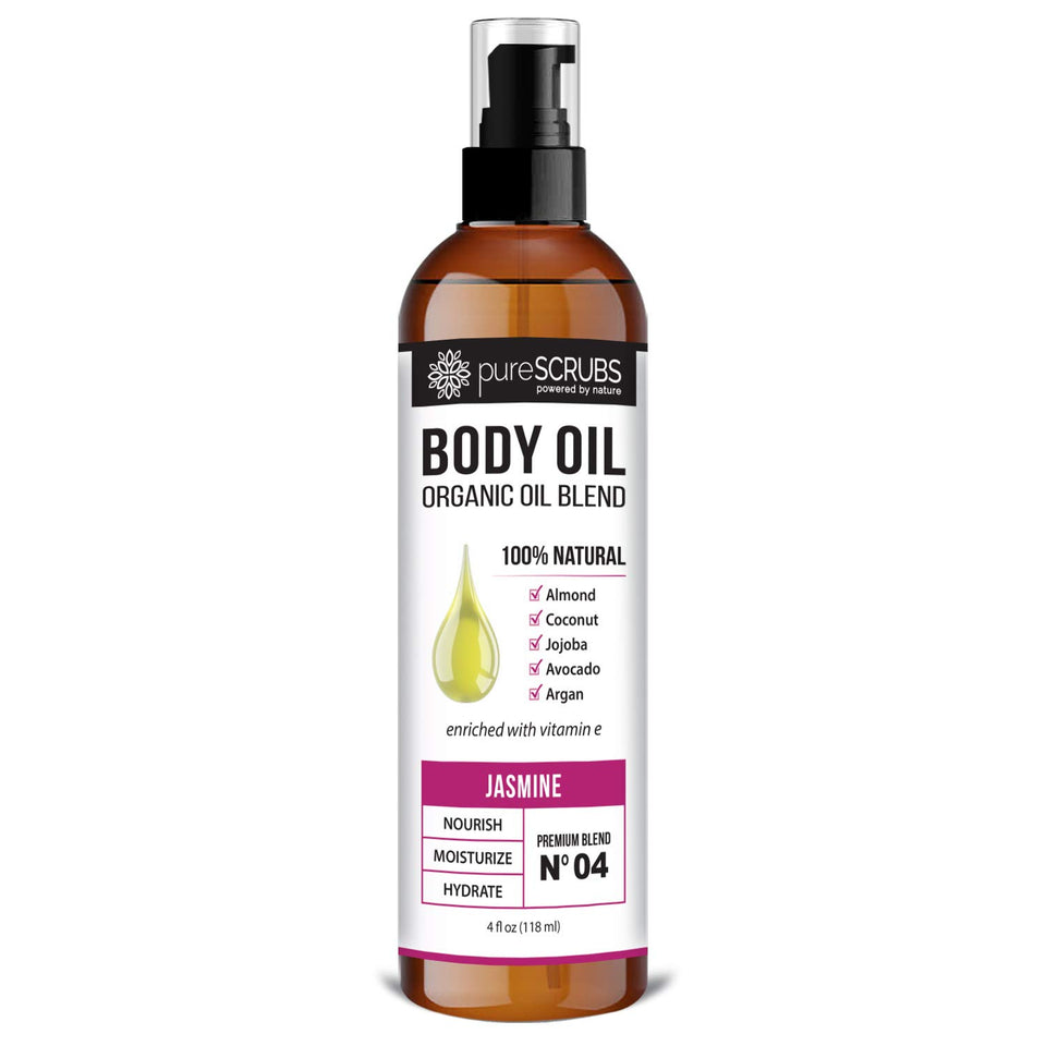 pureSCRUBS bottle front view showing jasmine oil and tidy packaging benefit