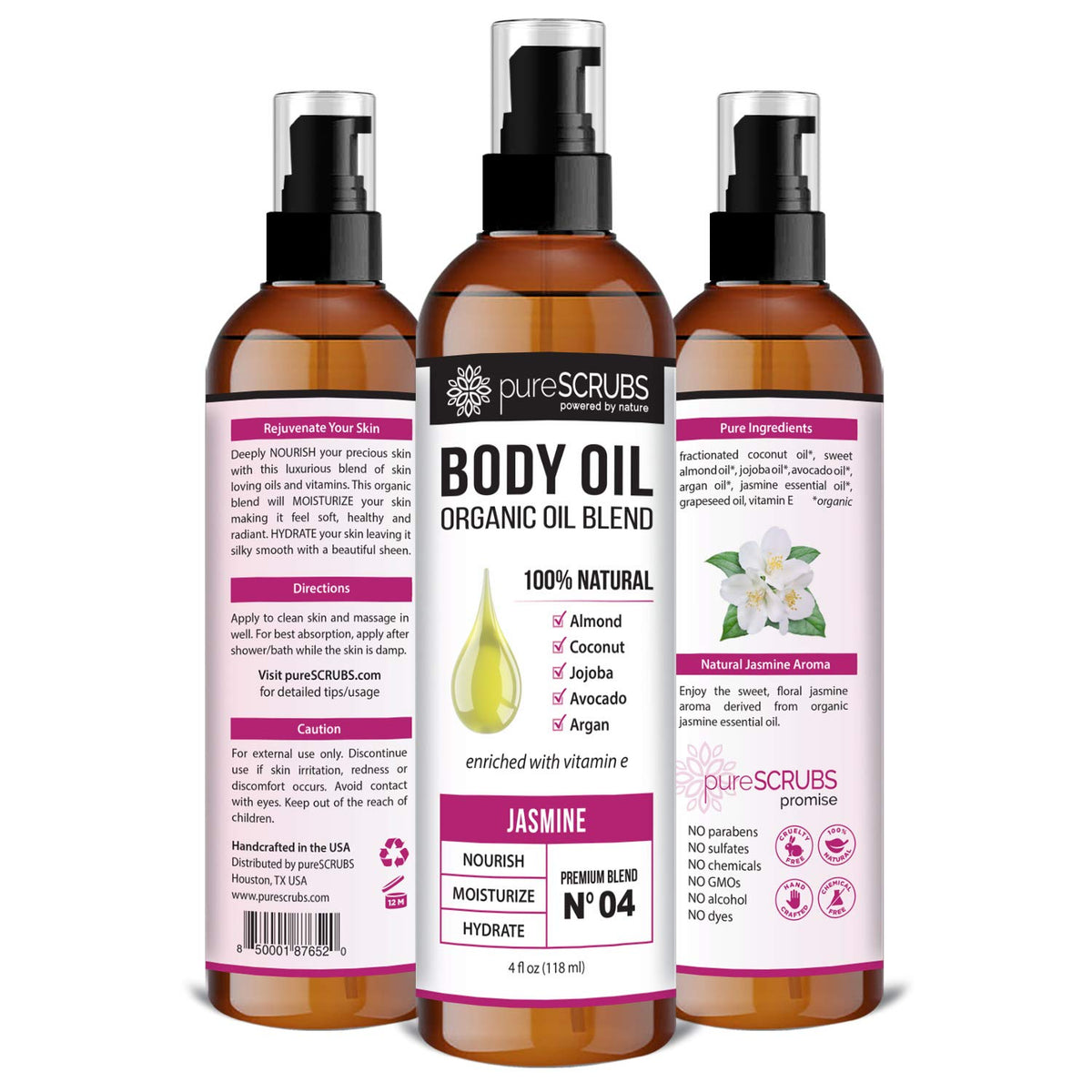 pureSCRUBS label close-up showing ingredient list and natural formulation benefit