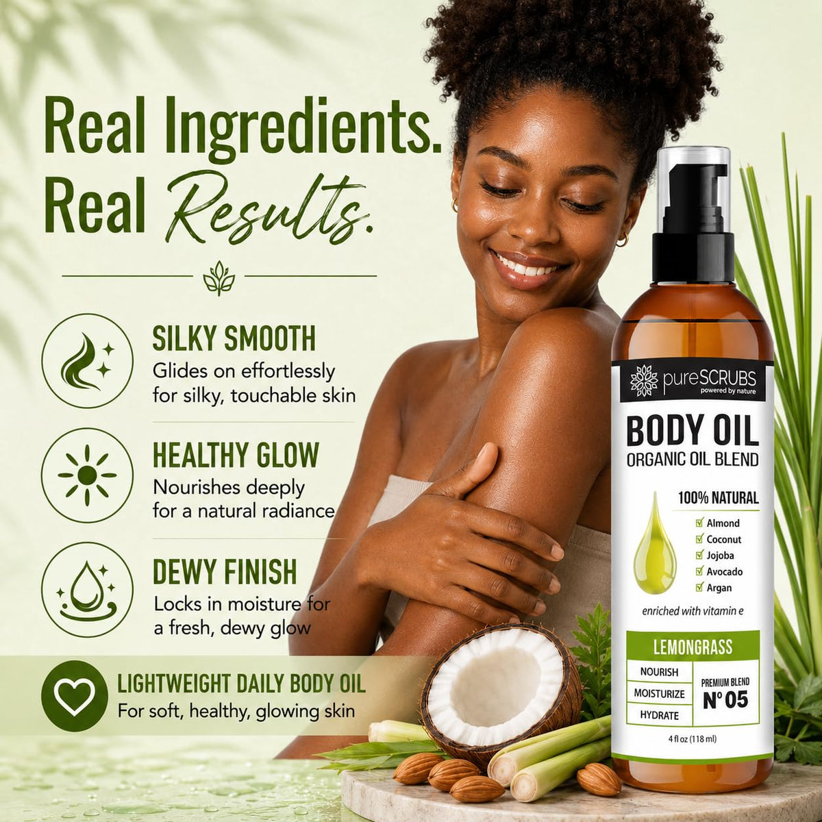 pureSCRUBS oil texture closeup demonstrating lightweight glide and fast absorption