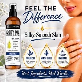 pureSCRUBS open cap with oil dropper highlighting spill-free dispensing