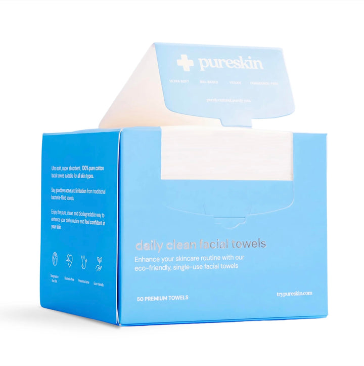 pureskin front packaging showing 50-count box and branding for convenient storage