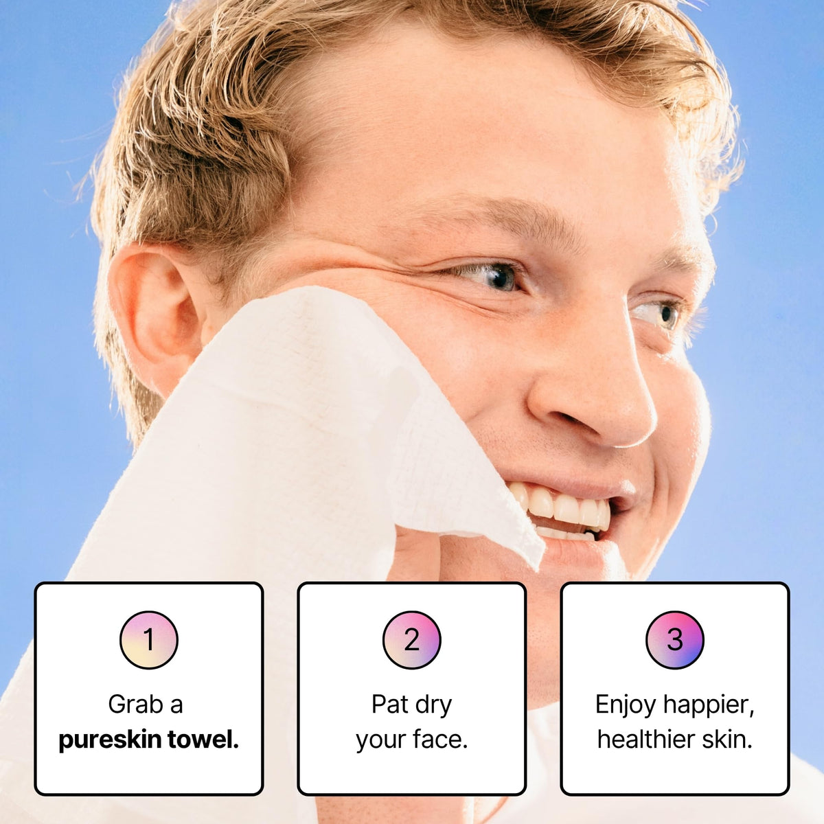 pureskin towel showing dual-texture sides for drying and light exfoliation benefit