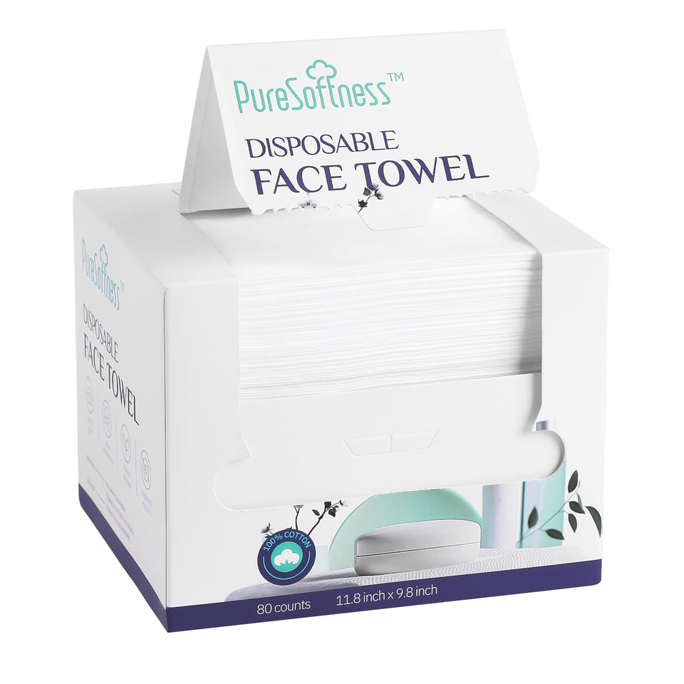 PureSoftness front packaging showing pack of 80 towels and convenience