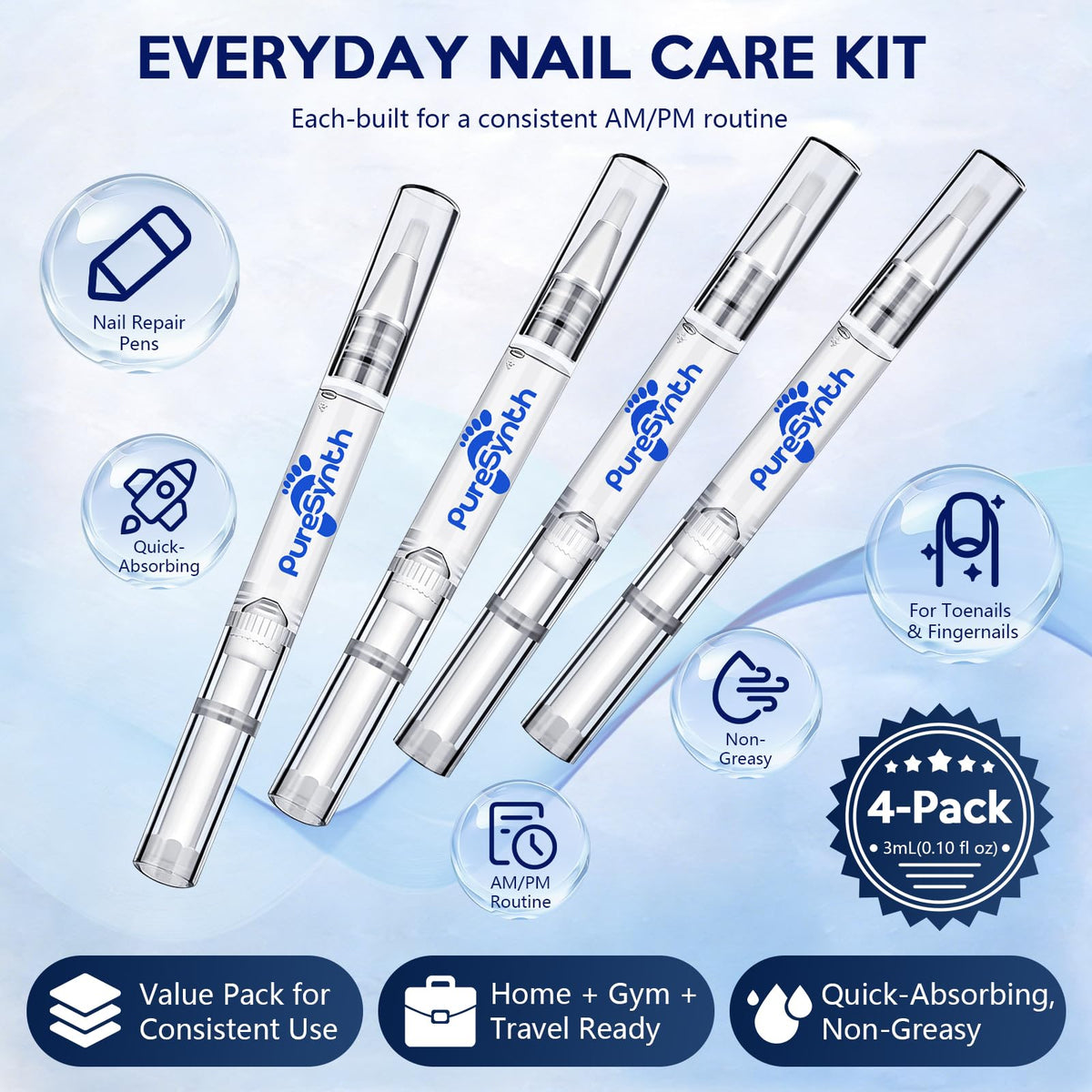 PureSynth pens in a travel kit and gym bag showing portability for consistent use