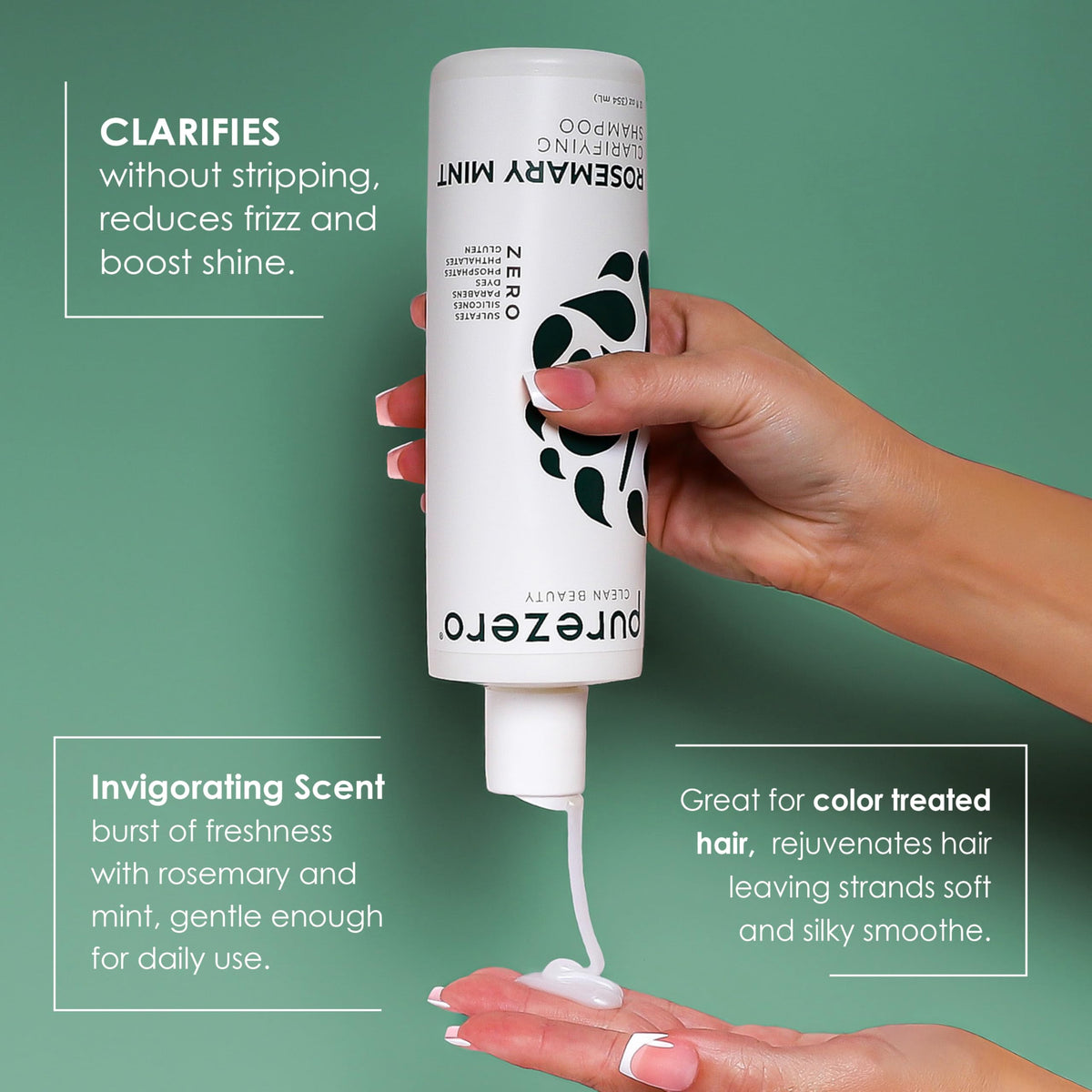 Purezero after-wash glossy hair portrait showing fresh shine and movement