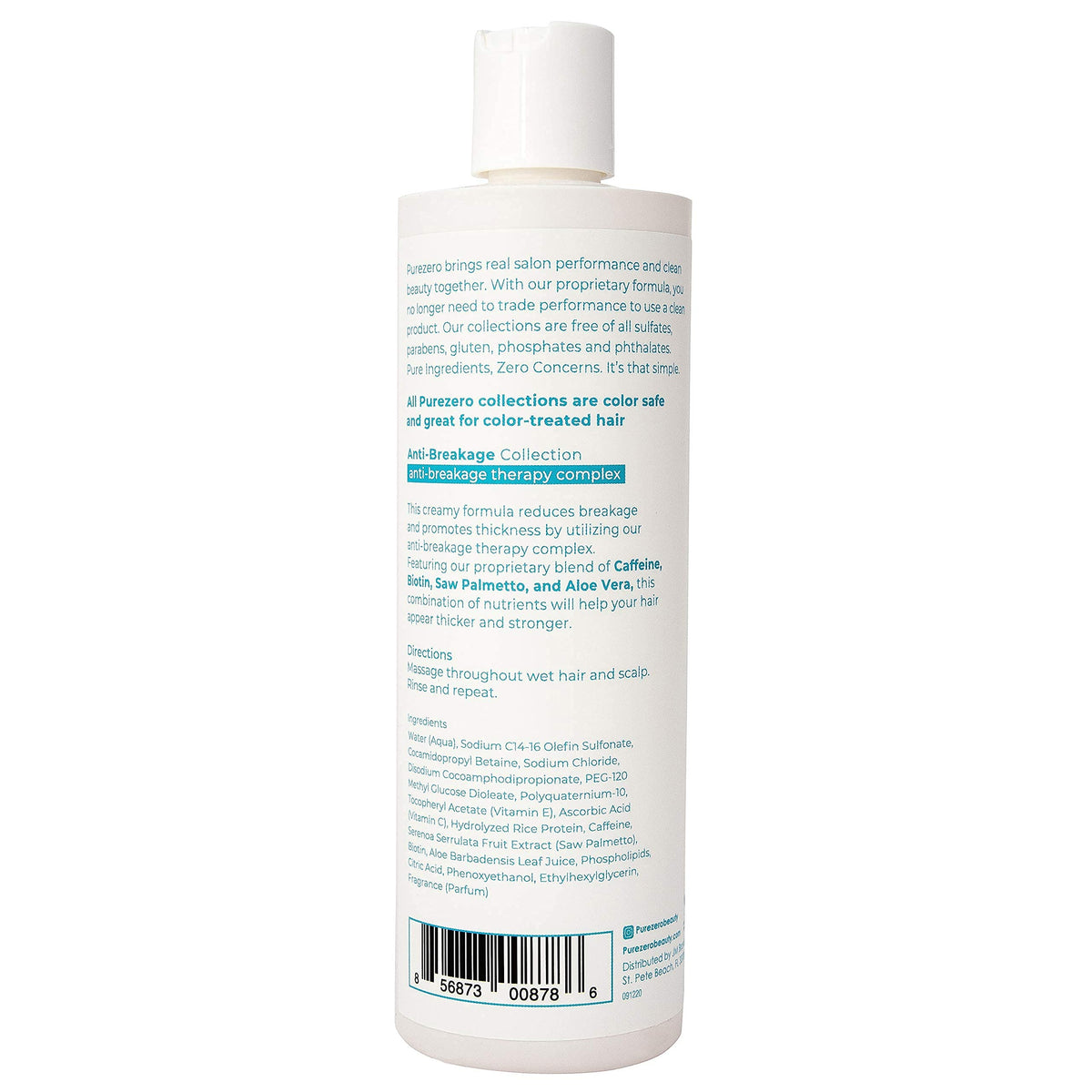 Purezero back label close-up showing ingredient list and product claims