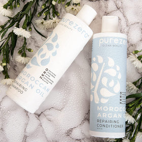 Purezero bottle close-up label highlighting ingredients and clean formulation