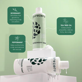 Purezero bottle label detail highlighting rosemary and mint extracts and transparency