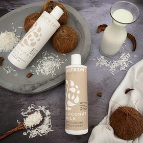 Purezero ingredient layout with coconut milk and vitamin E emphasizing nourishment