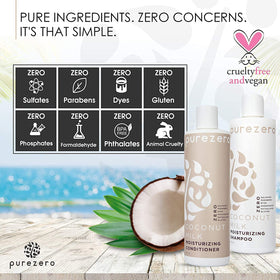 Purezero shampoo texture on hand showing creamy coconut-moisturizing lather