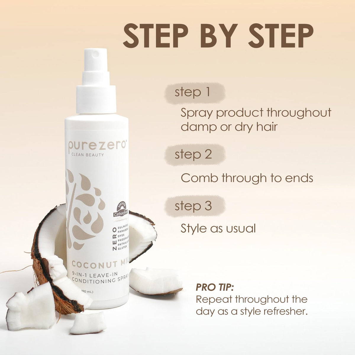 Purezero before and after dry hair demonstrating reduced frizz and shine