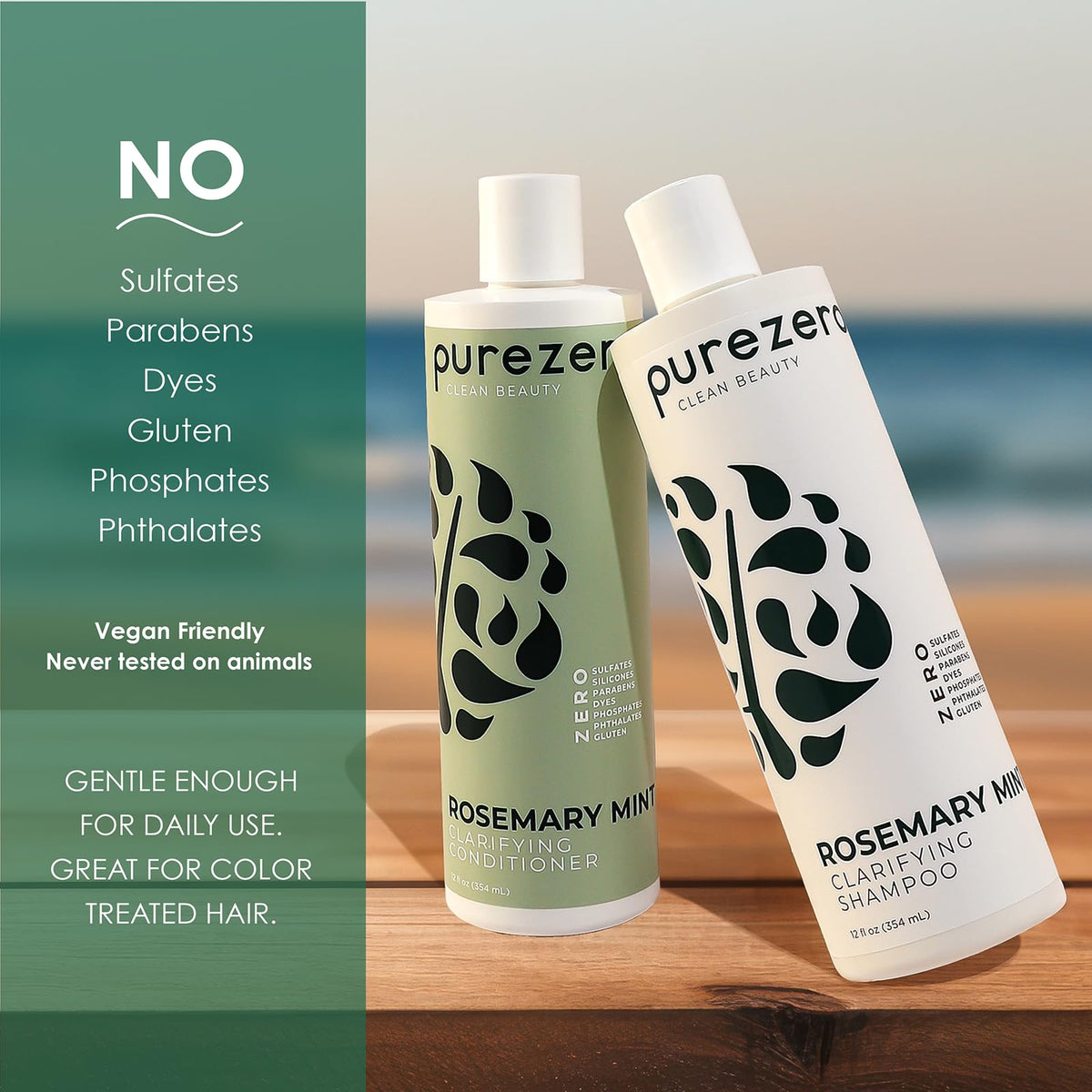 Purezero shampoo and conditioner in shower staged to show spa-like routine