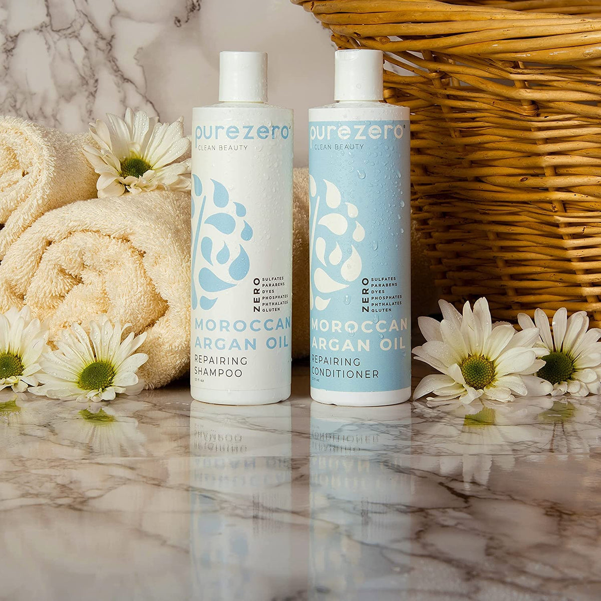 Purezero before and after hair comparison showing improved shine and frizz control