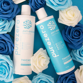 Purezero in-shower use showing application for reduced breakage and detangling