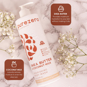 Purezero shea butter and coconut milk ingredients showing nourishing effect