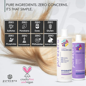Purezero label ingredients detail showing vitamins C and E for color care