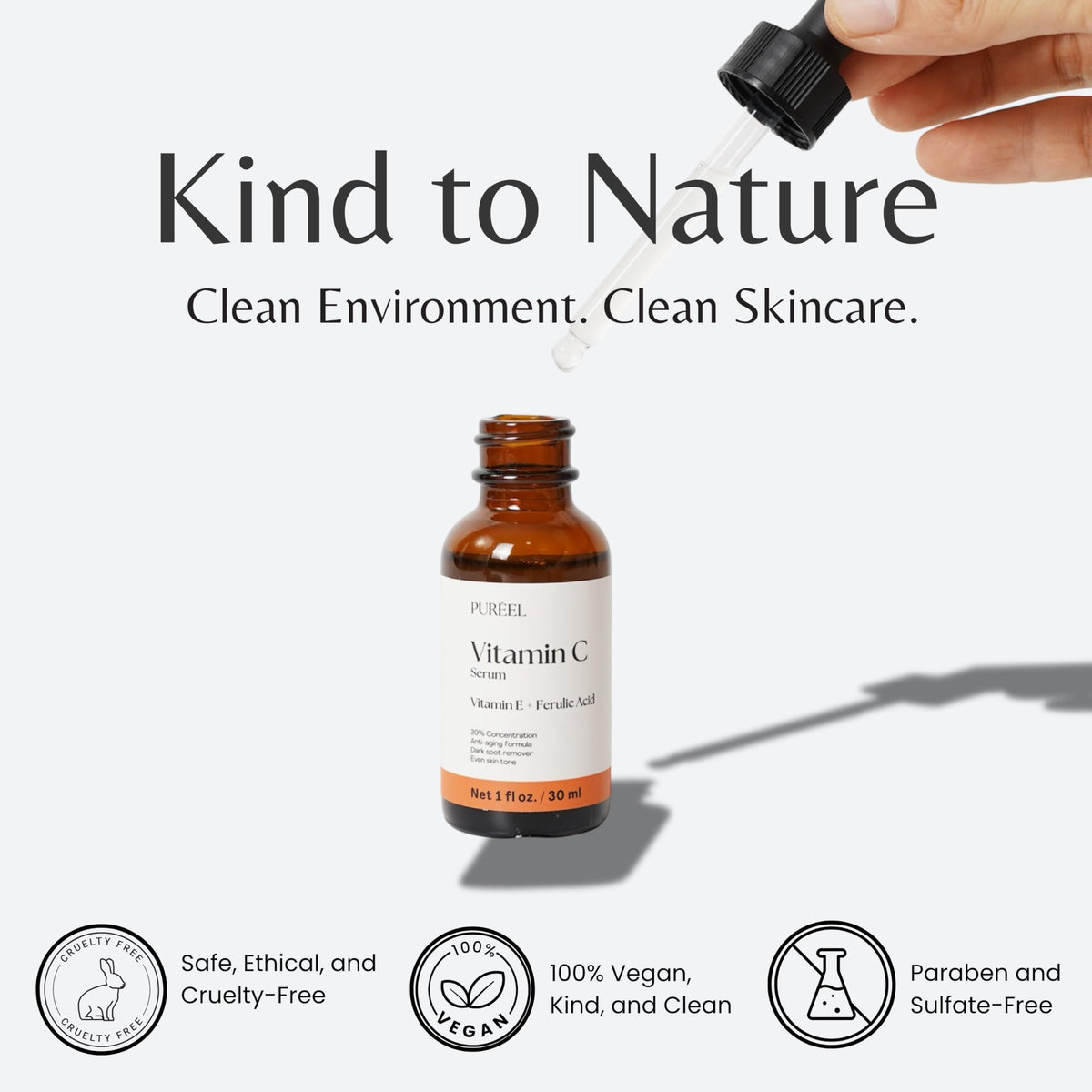 Purify serum on bathroom shelf in routine setting conveying everyday antioxidant protection
