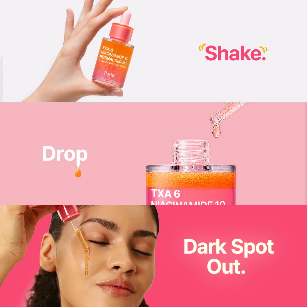 PURITO illustrative before and after skin tone comparison showing reduced spots benefit