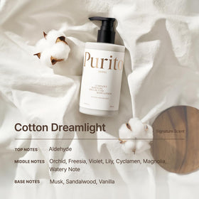 PURITO bottle on vanity styled scene showcasing daily routine benefit