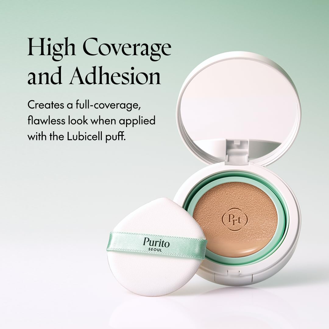 PURITO applying cushion to cheek for natural coverage and redness reduction
