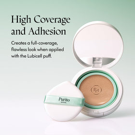 PURITO applying cushion to cheek for natural coverage and redness reduction