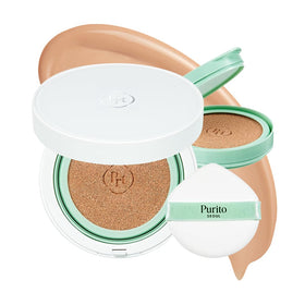 PURITO front view of cushion compact showing packaging and shade for easy selection