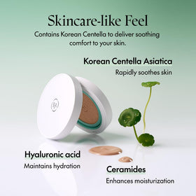 PURITO cushion placed by a makeup bag showing everyday portable skincare-makeup hybrid