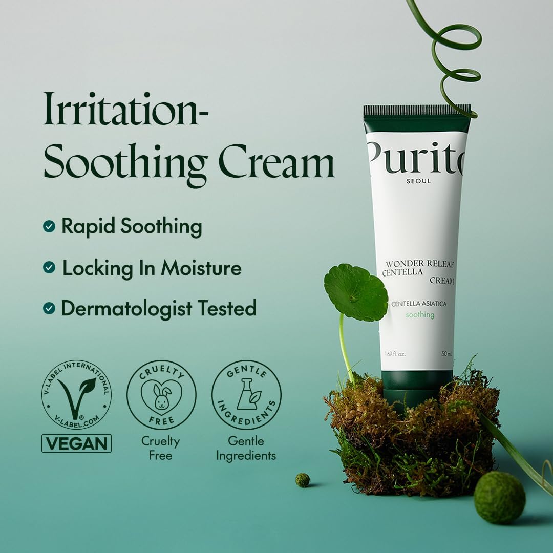 PURITO cream texture close-up showing silky consistency for fast soothing