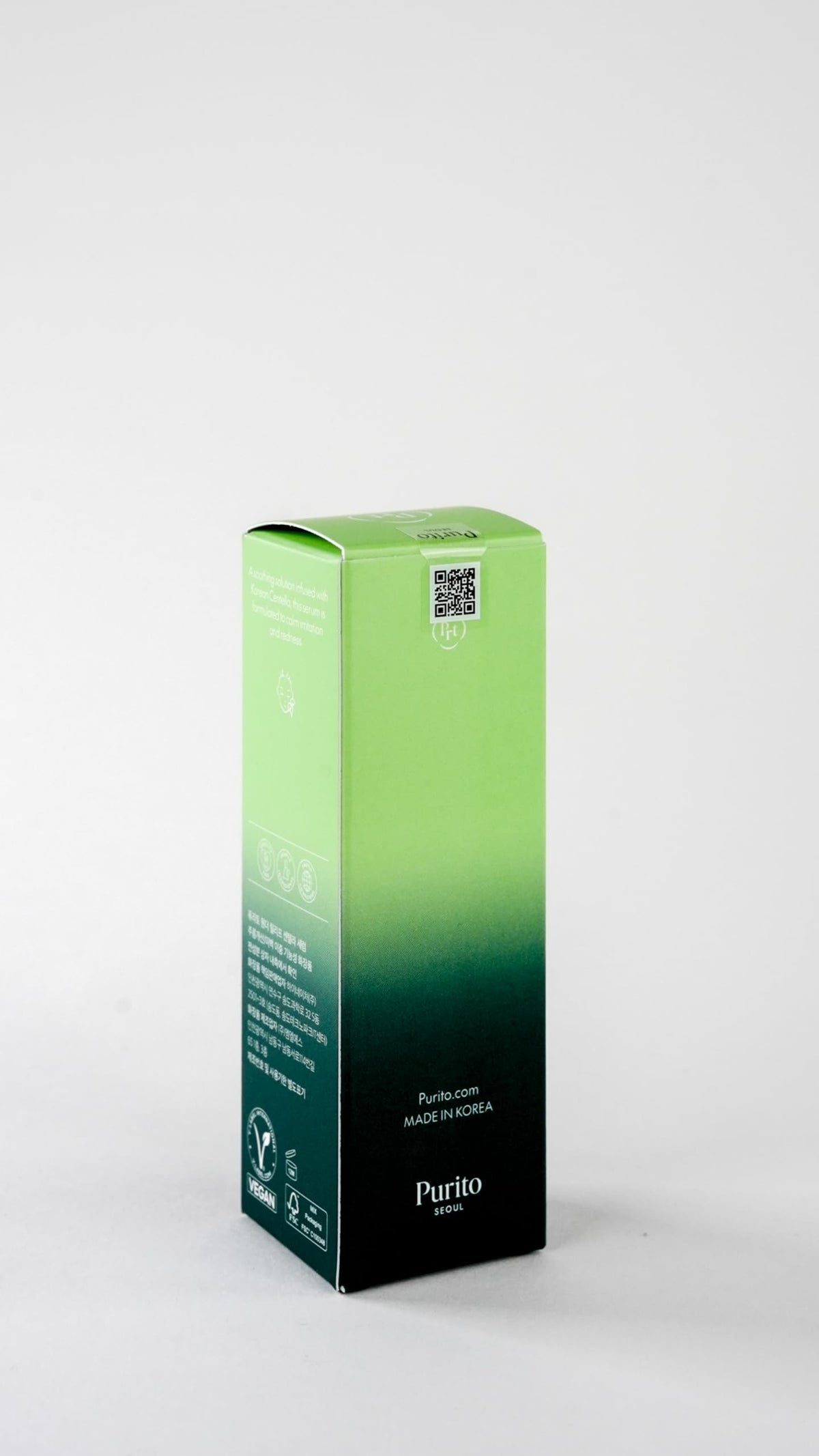 PURITO bottle next to a common object for scale, exact 60ml volume benefit