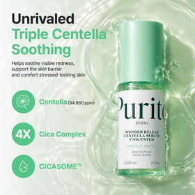 PURITO serum texture drop showing lightweight absorbent finish benefit