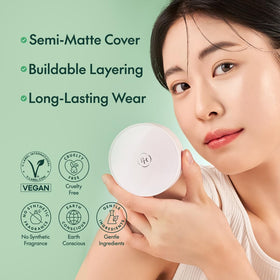 PURITO cushion open with puff applicator visible, easy on-the-go application benefit