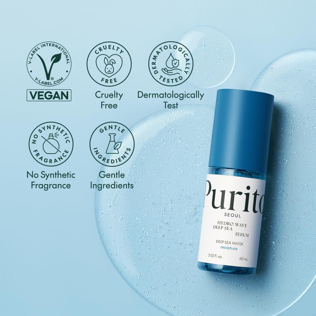 PURITO ingredient label closeup showing deep sea water and marine complex for mineral nourishment