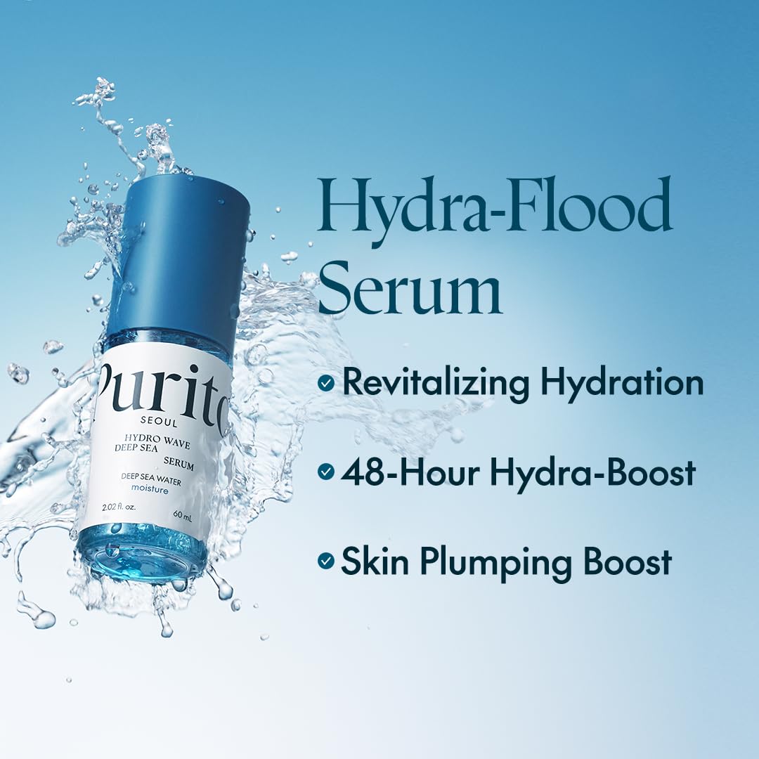 PURITO texture drop on hand highlighting lightweight serum absorption and immediate hydration benefit