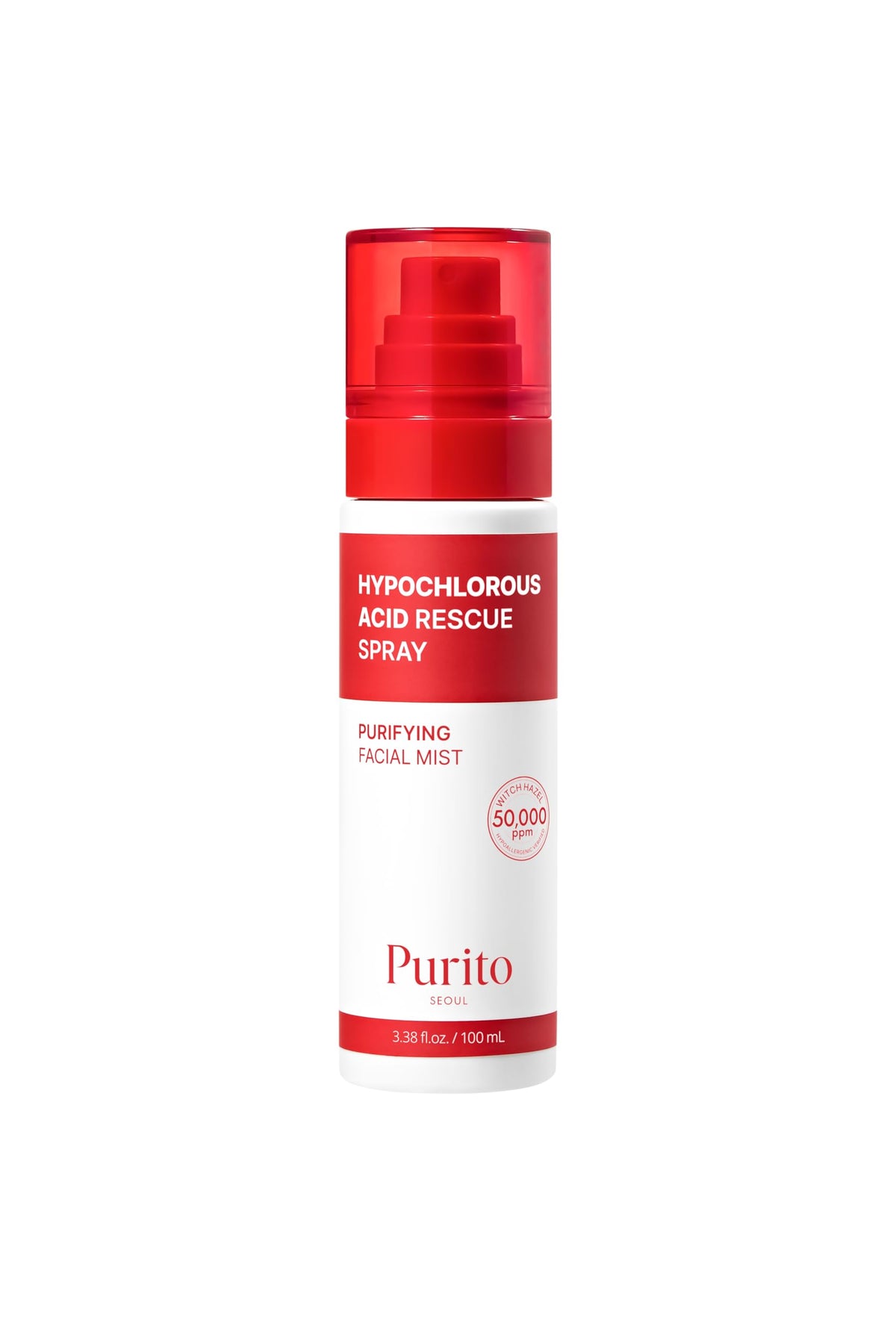 PURITO front packaging showing clear HOCl facial spray and brand clarity