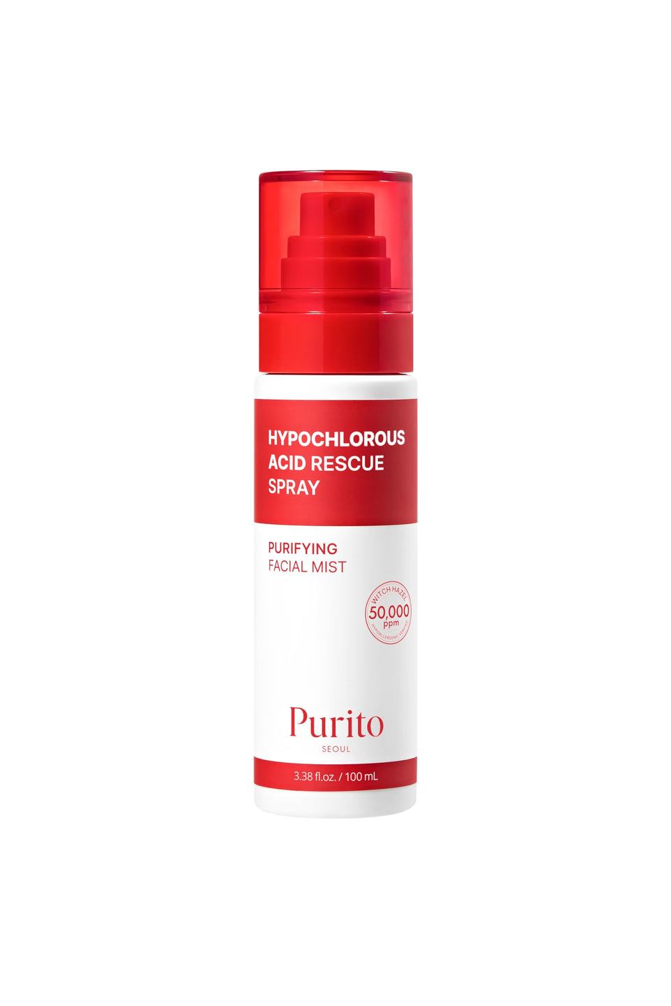 PURITO front packaging showing clear HOCl facial spray and brand clarity