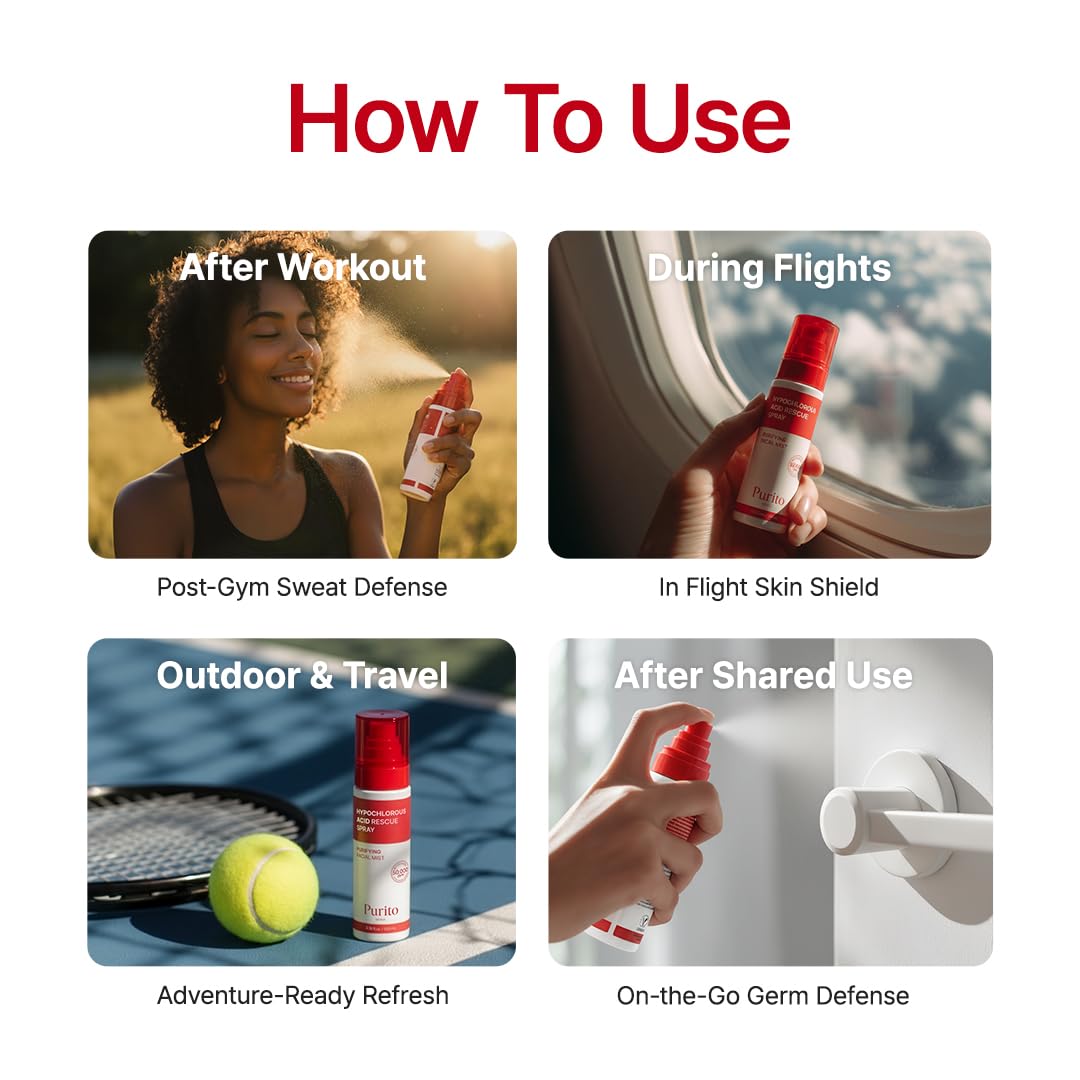 PURITO next to a smartphone showing 100 mL size and travel-friendly benefit