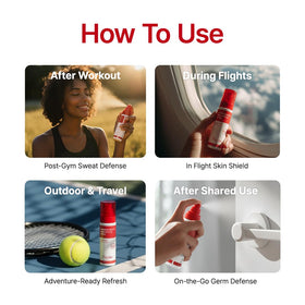 PURITO next to a smartphone showing 100 mL size and travel-friendly benefit