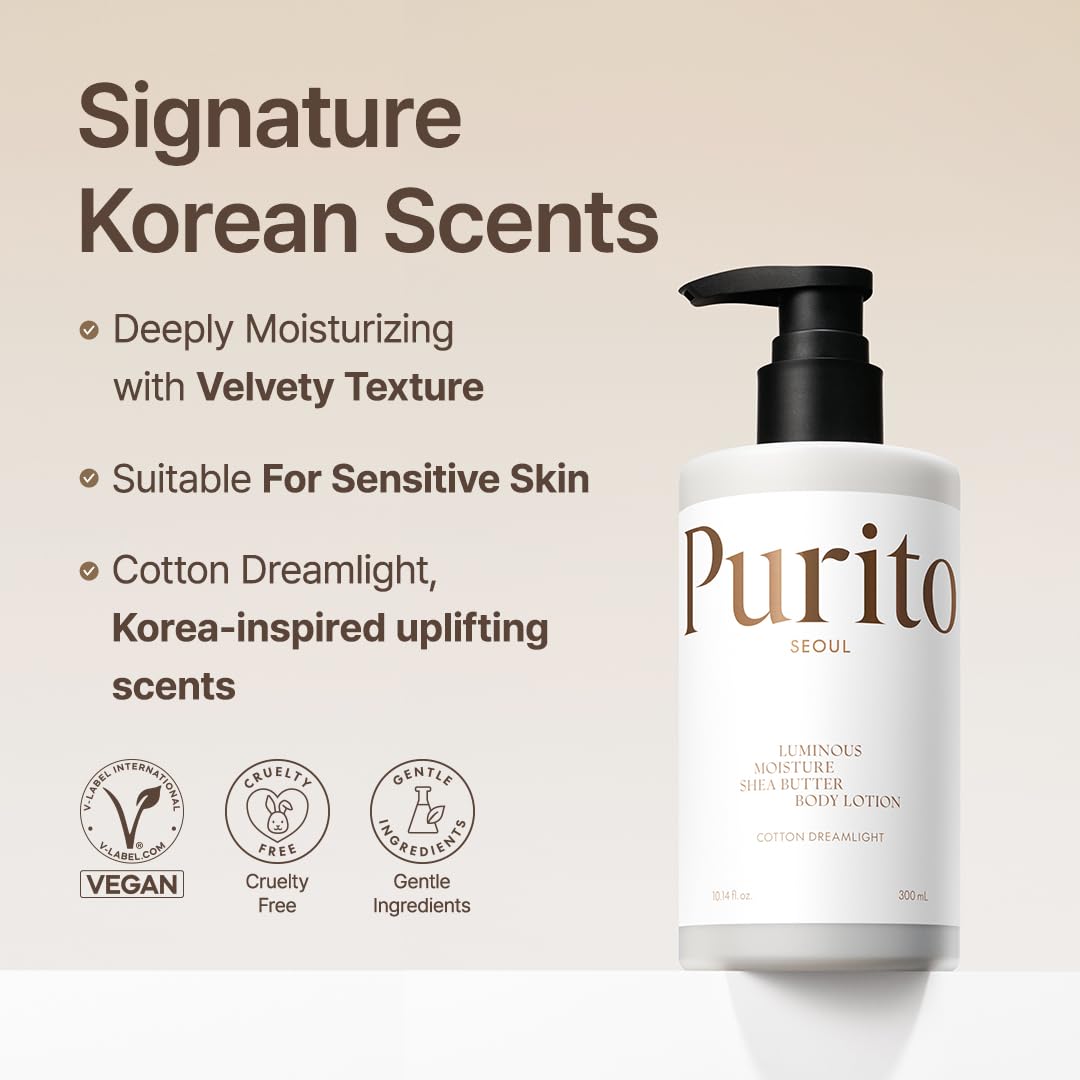 PURITO lotion texture close-up illustrating velvety, non-greasy finish