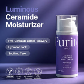 PURITO cream texture close-up highlighting lightweight, nourishing feel