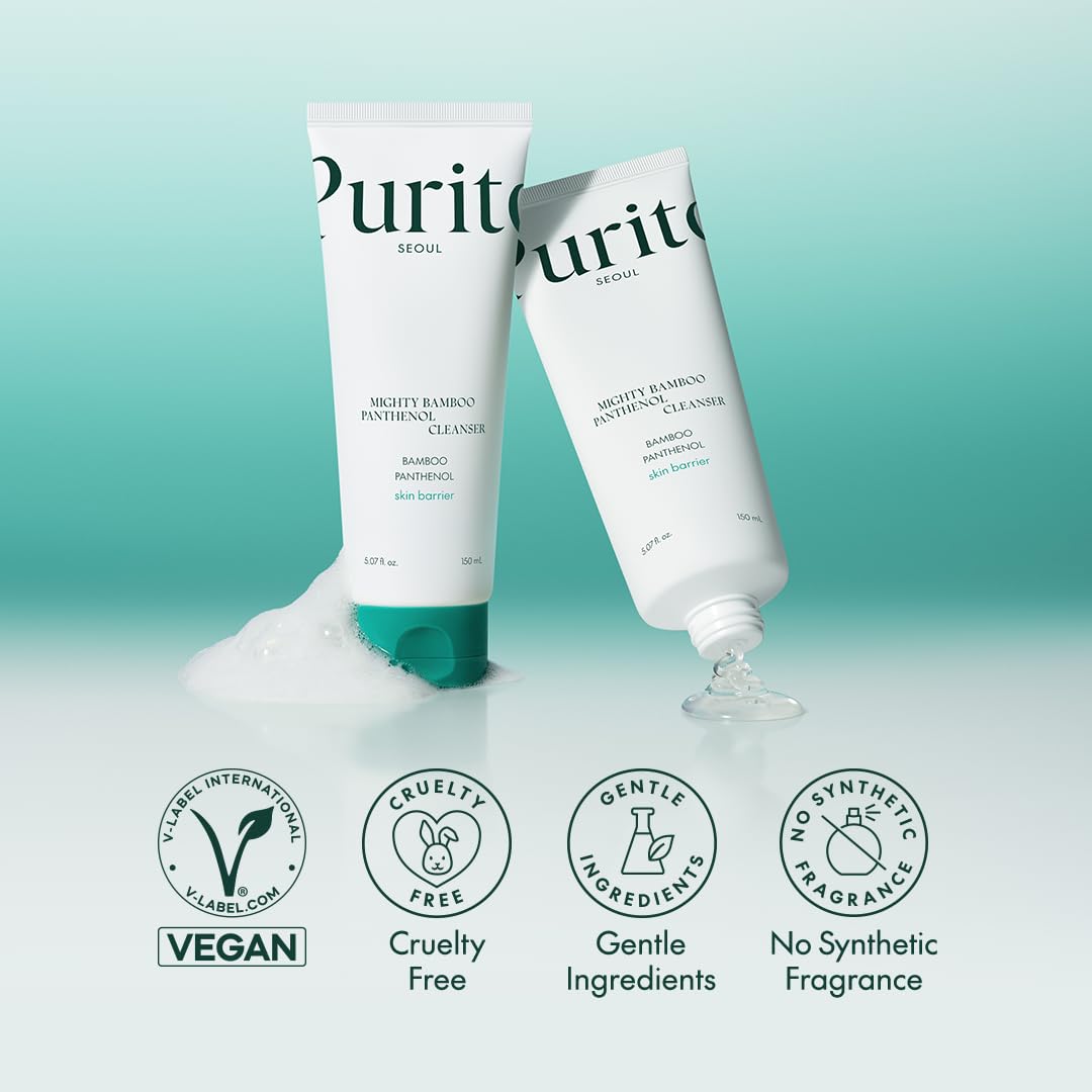 PURITO next to a hand to show 150ml size and travel convenience