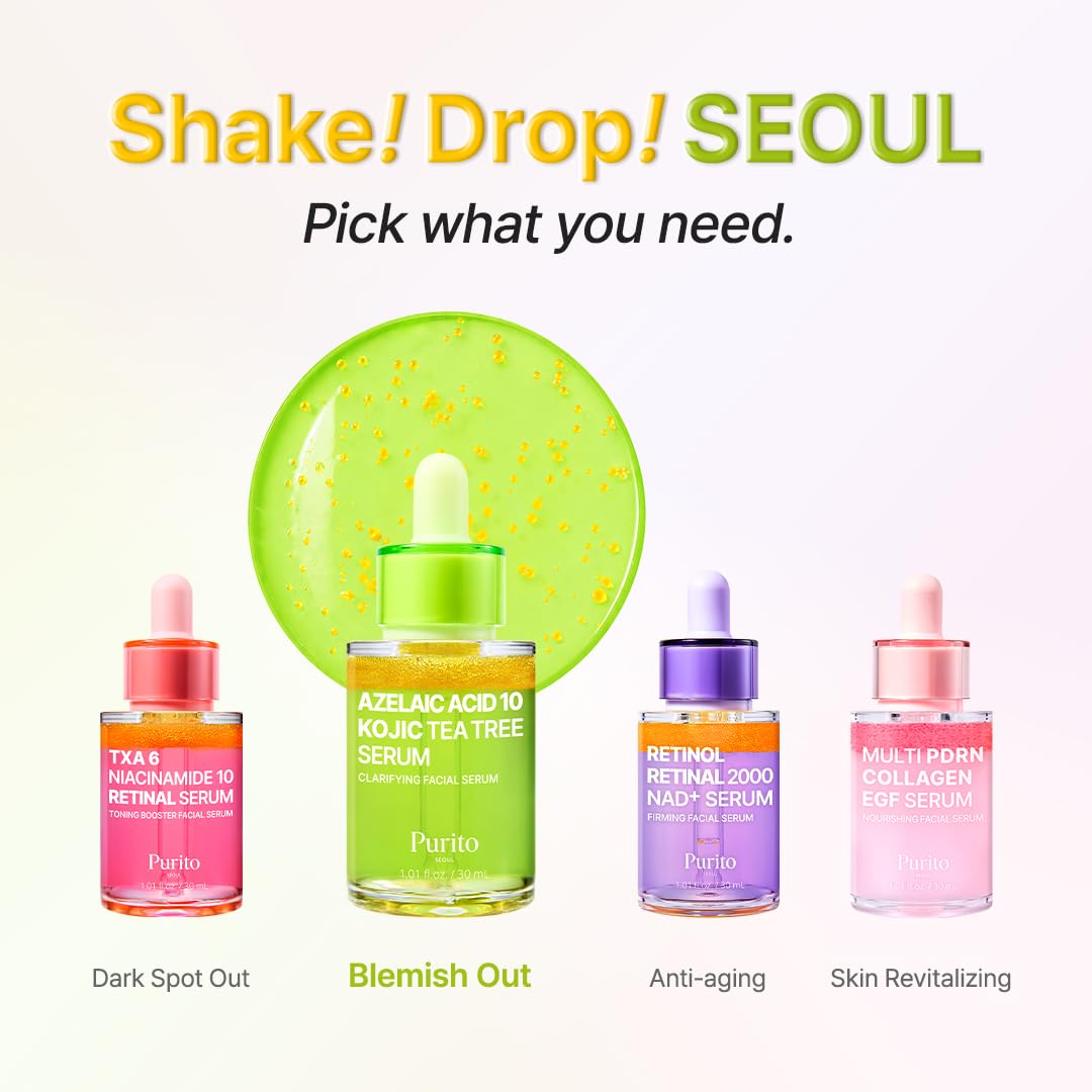 PURITO before-and-after shelfie implying improved tone and fewer marks benefit