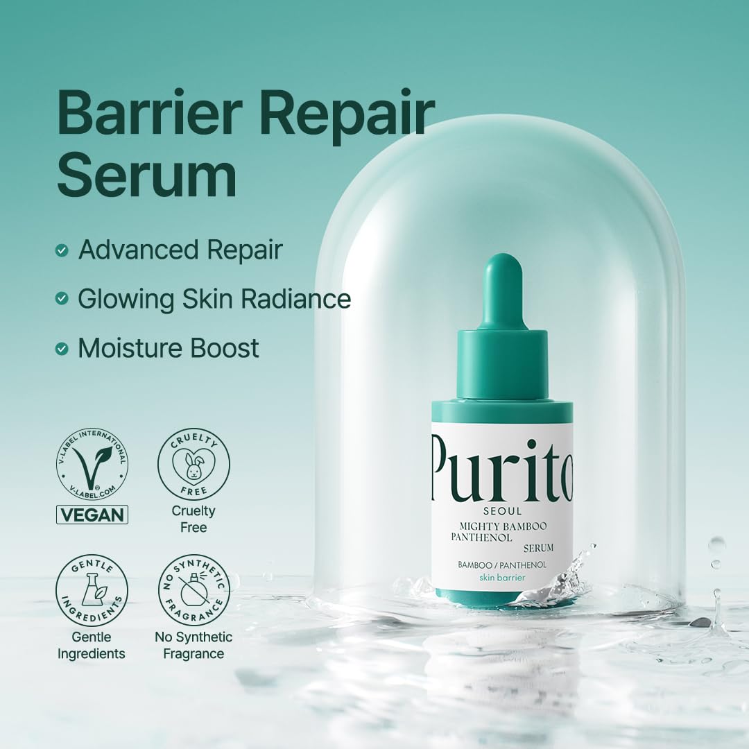 PURITO serum droplet texture closeup highlighting fast absorption and hydration