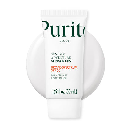 PURITO front packaging tube showing SPF 50 and lightweight claim protecting skin