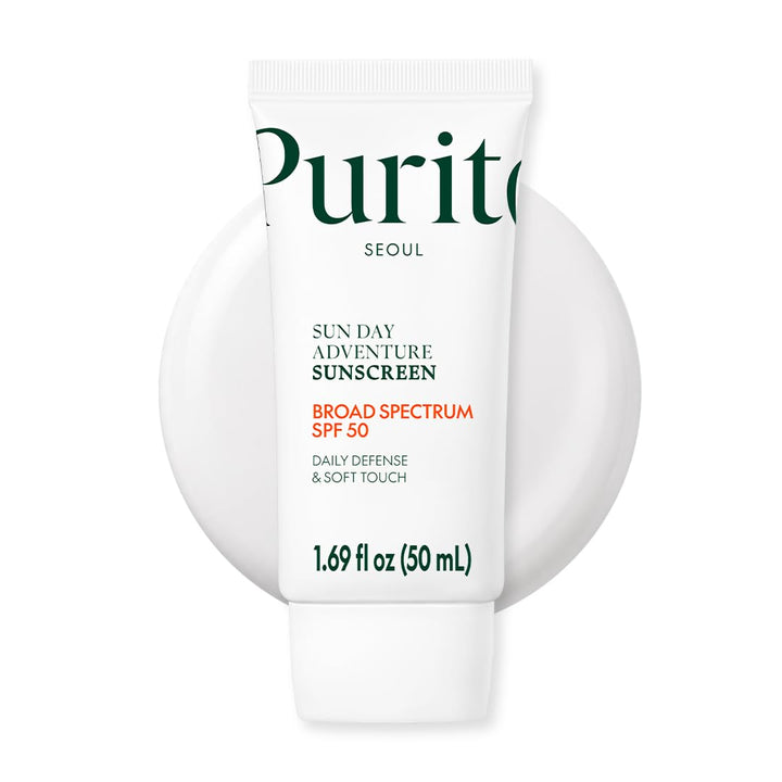 PURITO front packaging tube showing SPF 50 and lightweight claim protecting skin