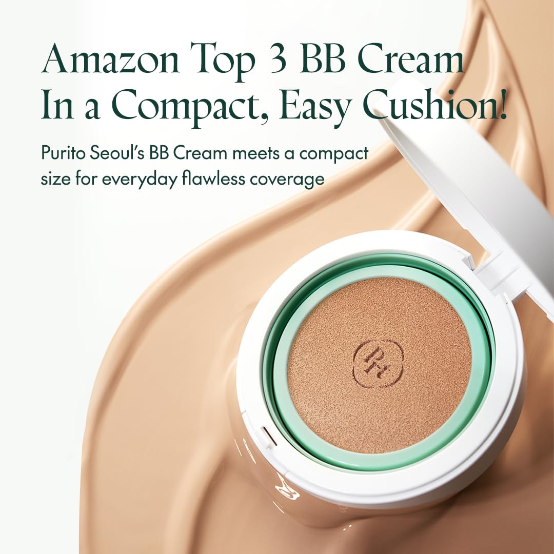 PURITO close-up of cushion texture and foundation surface, smooth blendable finish benefit