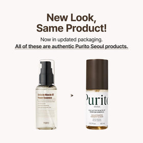 PURITO texture close-up with drop on fingertip, lightweight hydration emphasized